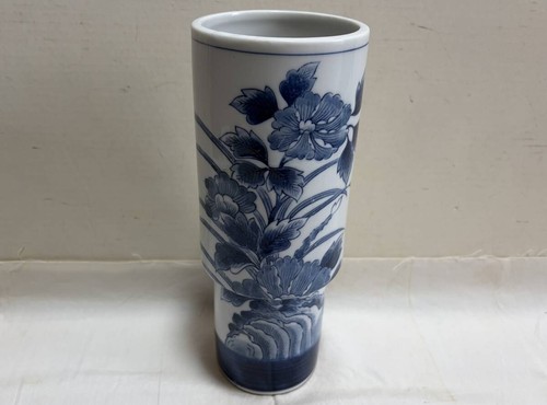 Vintage blau weiß blumen vase - vintage,